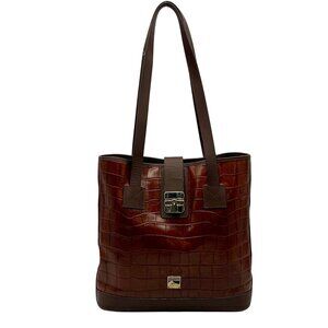 Dooney & Bourke Brown Croc Embossed Leather Nile Shopper Tote